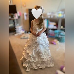 Elegant White Ruffled Pageant Dress